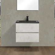 24" Grey Wall Mount Bathroom Vanity with Black Engineered Quartz Countertop