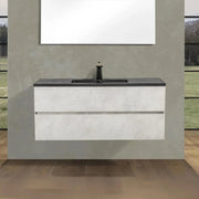 48" Grey Wall Mount Single Sink Bathroom Vanity with Black Engineered Quartz Countertop