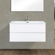 40" White Wall Mount Bathroom Vanity with White Polymarble Countertop
