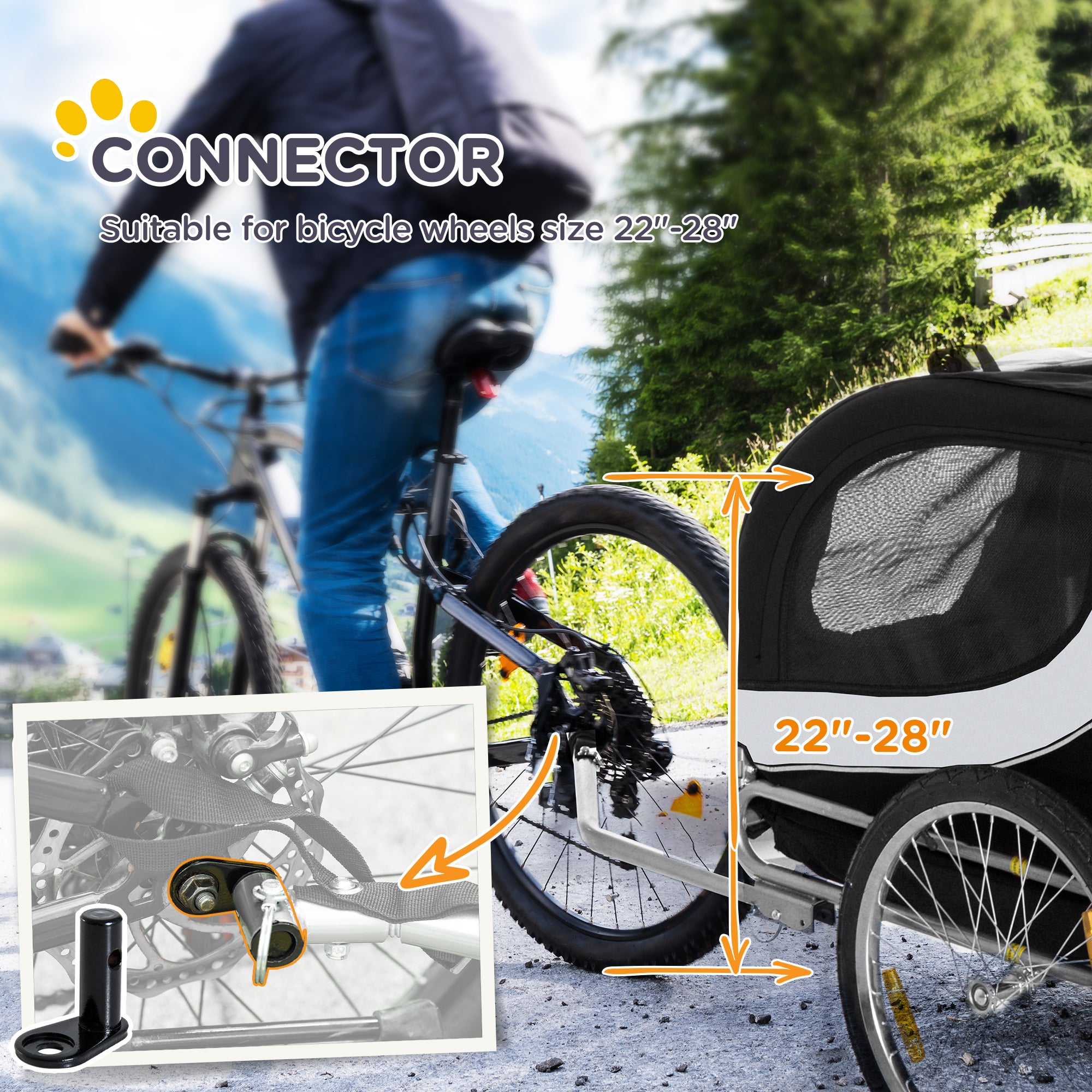 Aosom Dog Bike Trailer, Pet Cart Bicycle, Wagon Cargo Carrier Attachment with Hitch, Reflectors, Flag for Small Medium Dogs, Pet Wheelchair for Travelling, White