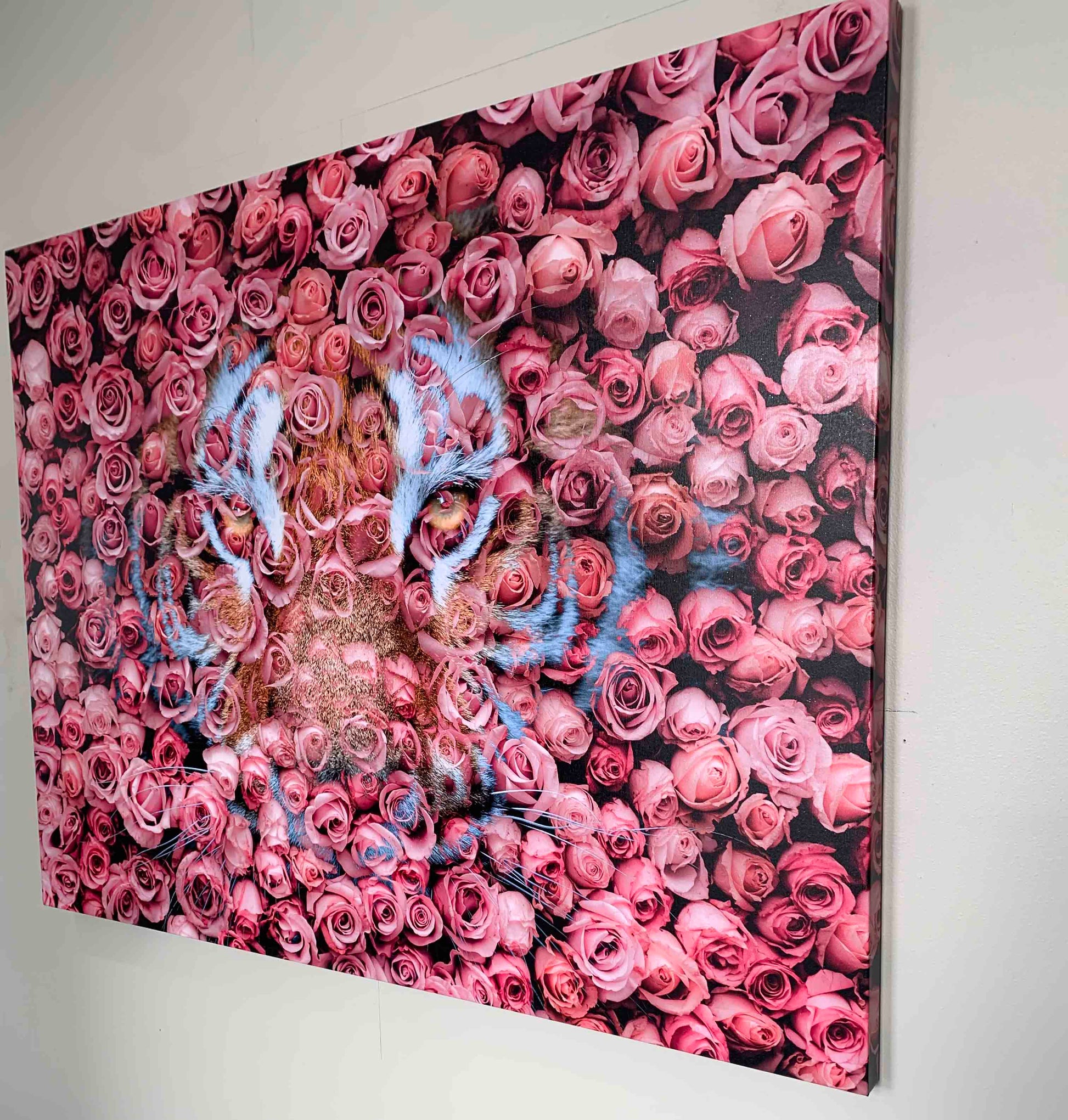 Tiger in the Rose Wildlife Canvas Print 48x36-Wall Art-DECOROLALA