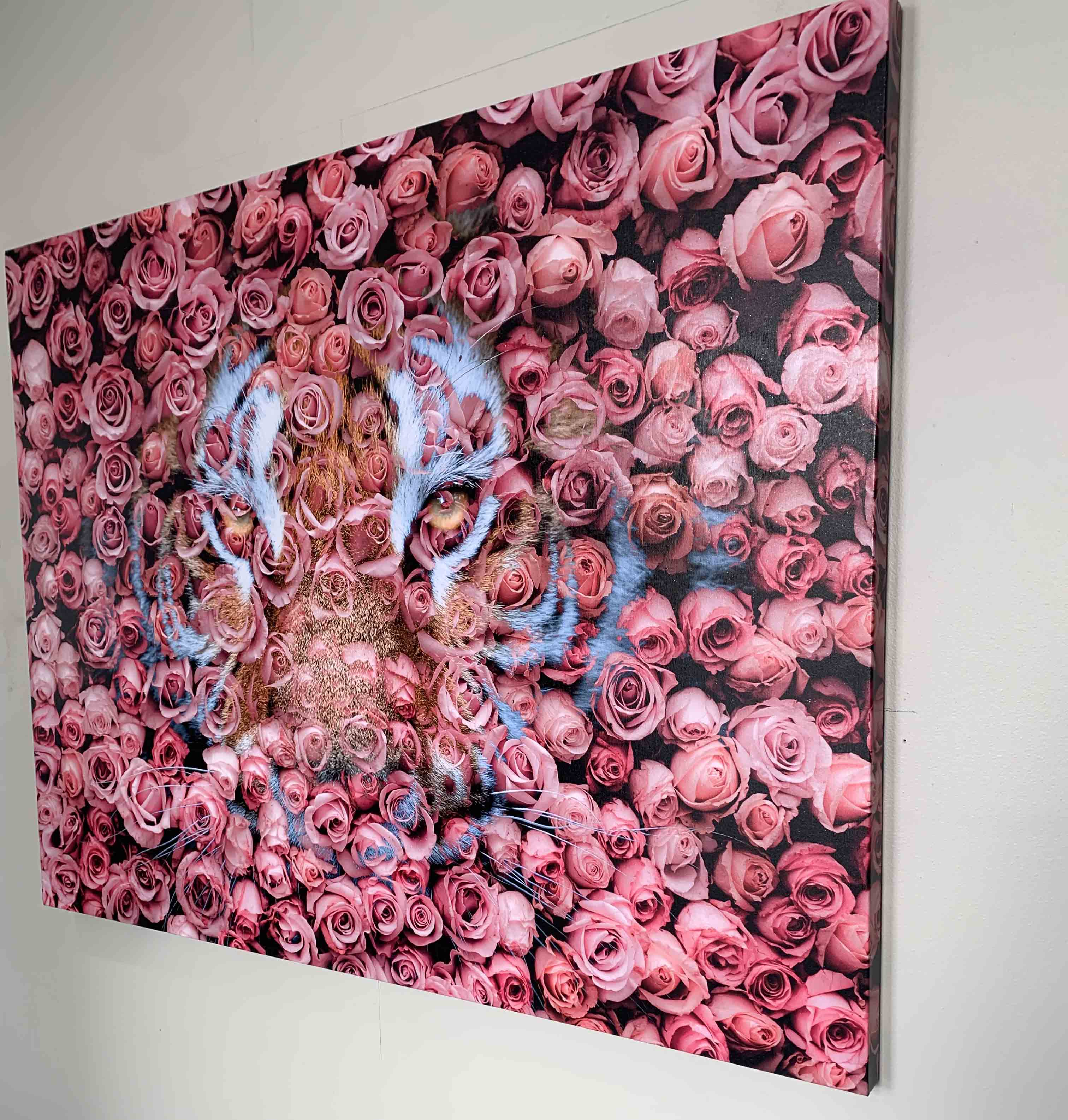 Tiger in the Rose Wildlife Canvas Print 48x36-Wall Art-DECOROLALA