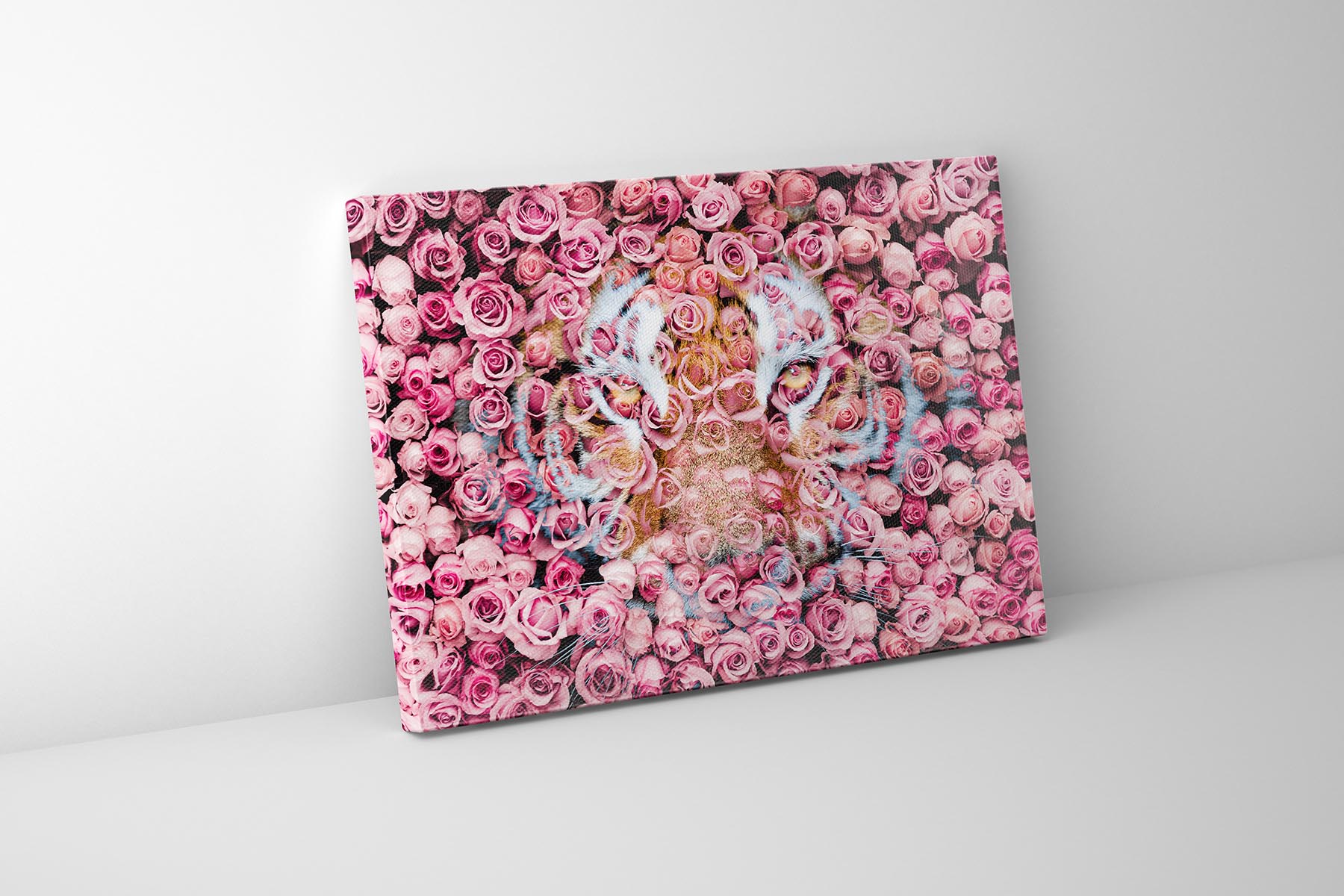 Tiger in the Rose Wildlife Canvas Print 48x36-Wall Art-DECOROLALA