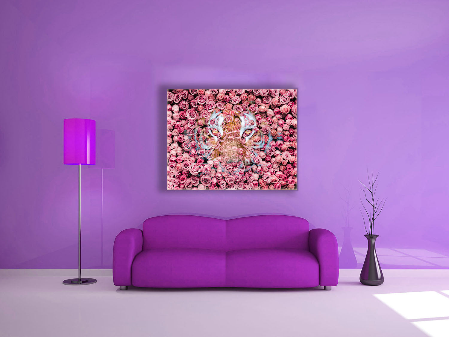 Tiger in the Rose-Wildlife Canvas Prints- Animal Art- Gold varnish-Wall Art-DECOROLALA
