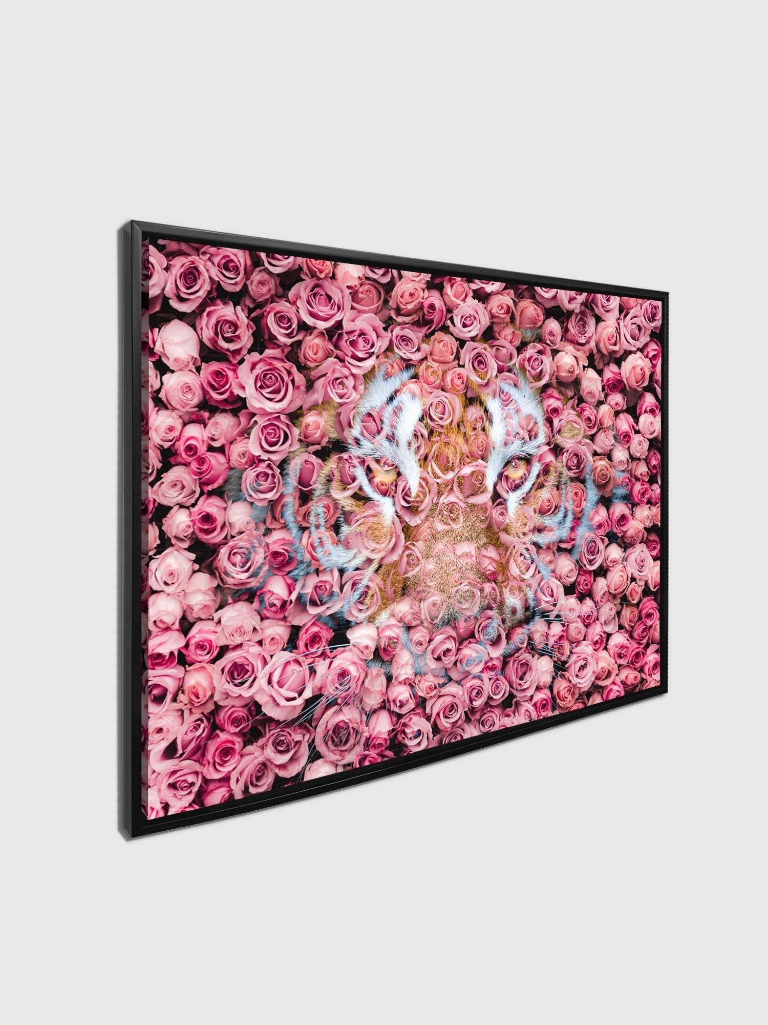 Tiger in the Rose-Wildlife Canvas Prints- Animal Art- Gold varnish-Wall Art-DECOROLALA