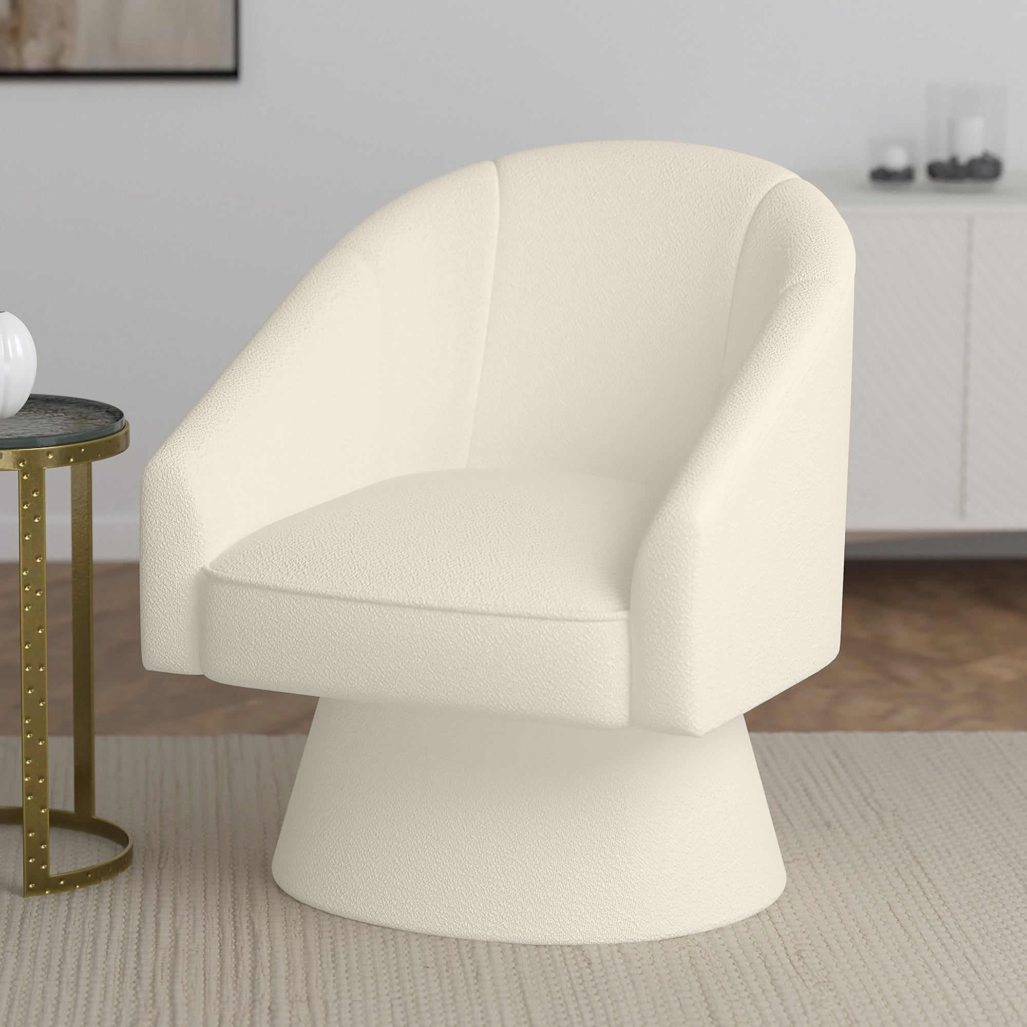 Tilsy Swivel Accent Chair - Ivory Boucle Fabric-DECOROLALA