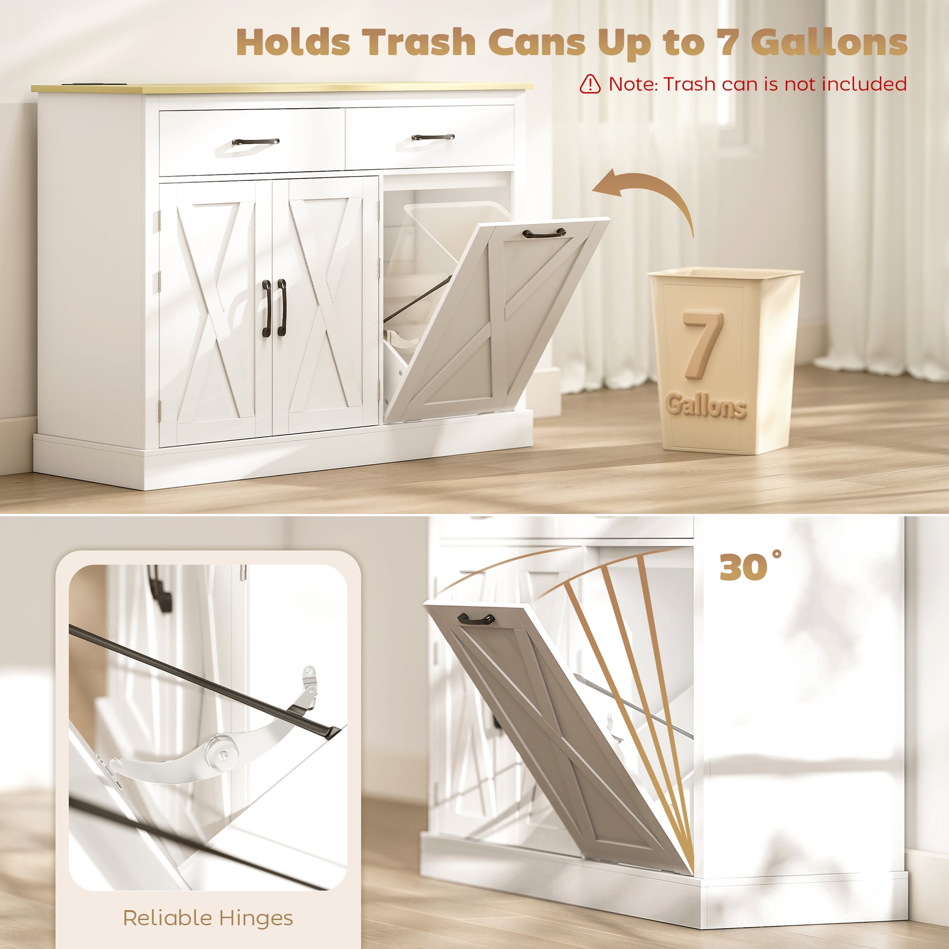 Tilt Out Garbage Cabinet Kitchen Island with Charging Station-DECOROLALA