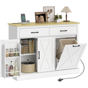 Tilt Out Garbage Cabinet Kitchen Island with Charging Station-DECOROLALA