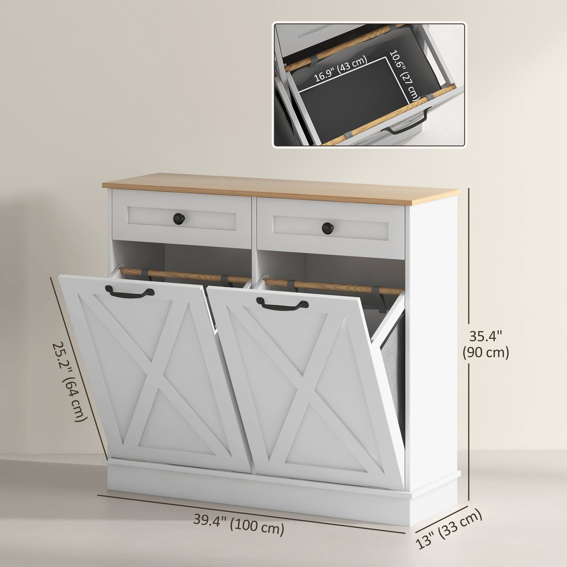 Tilt Out Laundry Cabinet - White Bathroom Storage with Drawers-DECOROLALA