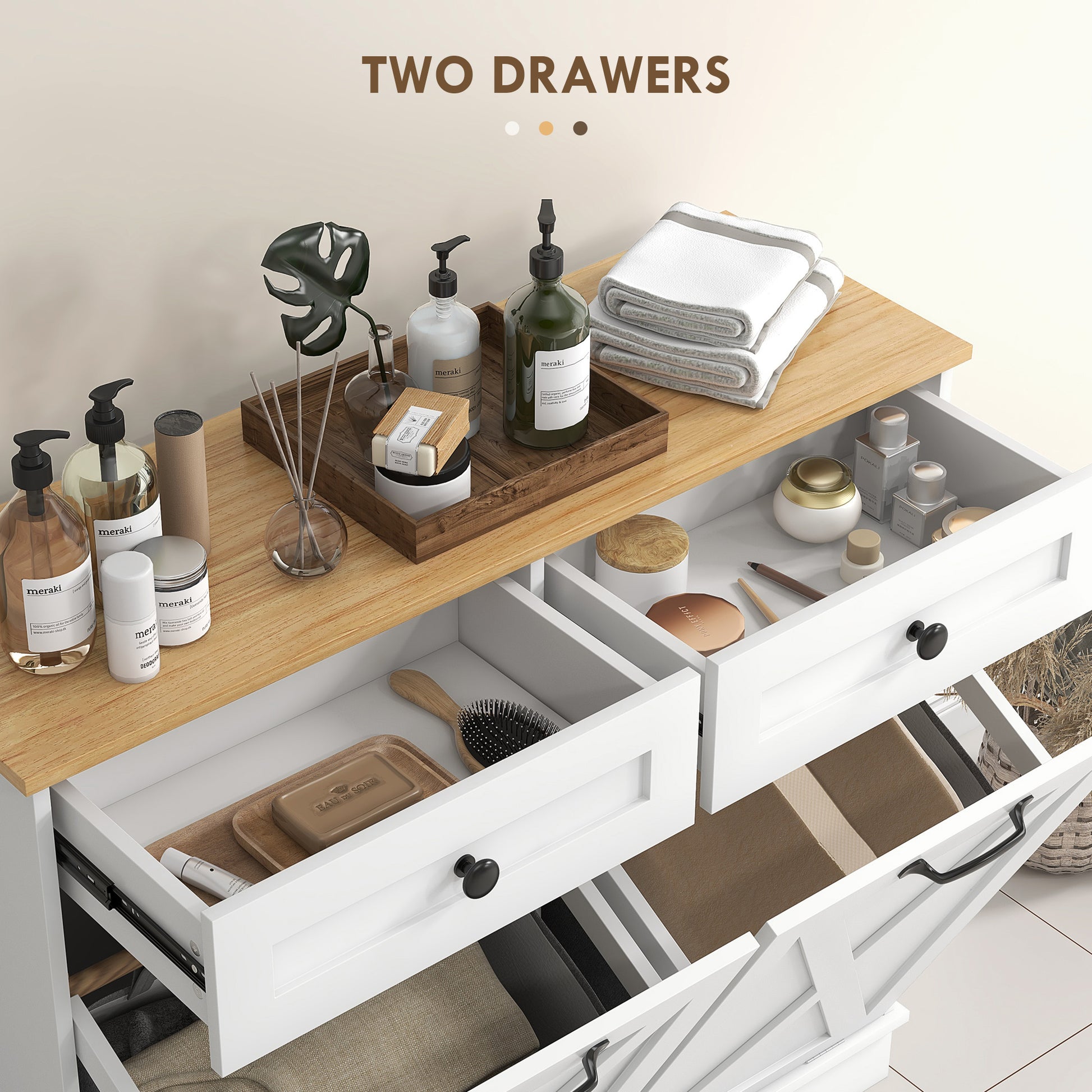 Tilt Out Laundry Cabinet - White Bathroom Storage with Drawers-DECOROLALA