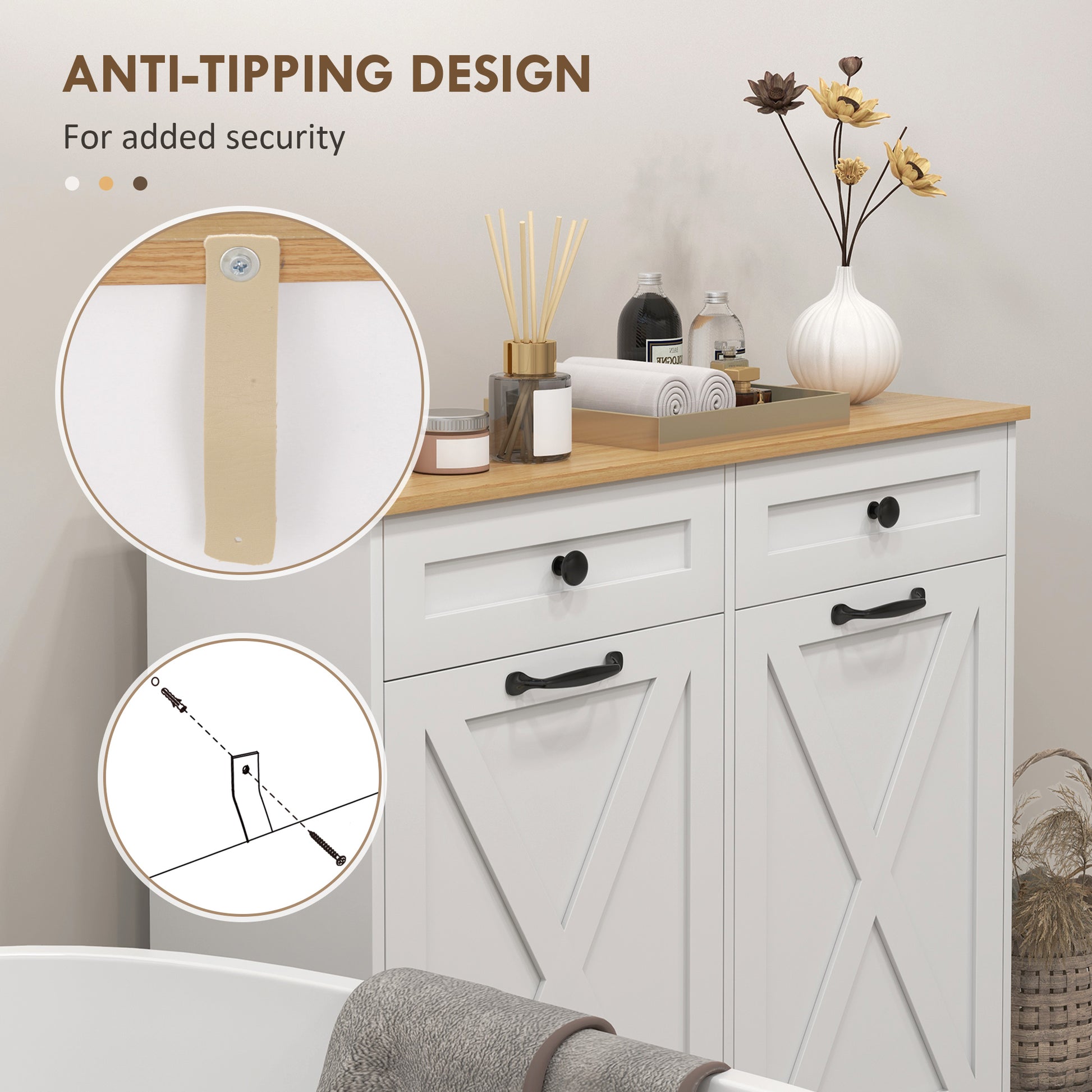 Tilt Out Laundry Cabinet - White Bathroom Storage with Drawers-DECOROLALA