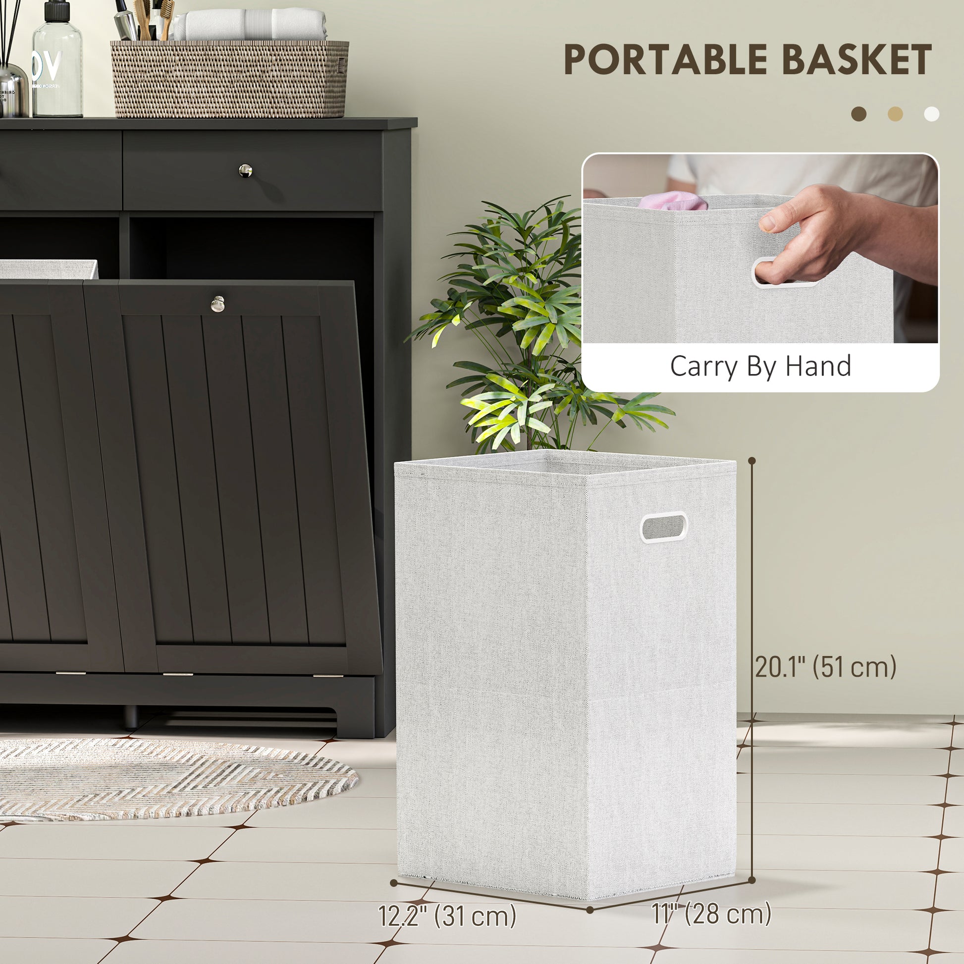 Tilt-Out Laundry Hamper Cabinet with 2 Drawers - Black-DECOROLALA