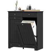 Tilt-Out Laundry Hamper Cabinet with 2 Drawers - Black-DECOROLALA