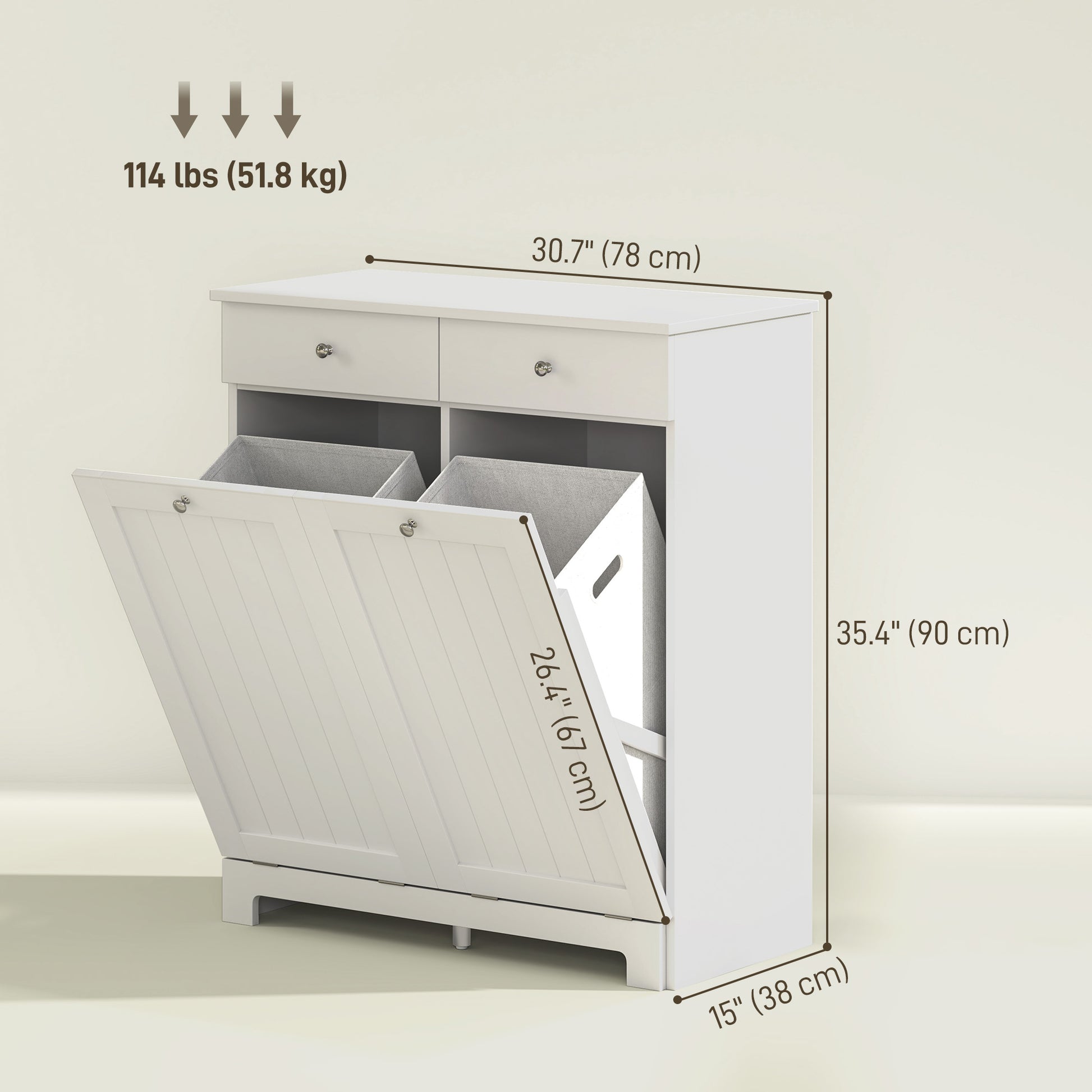 Tilt-Out Laundry Hamper Cabinet with 2 Drawers - White-DECOROLALA