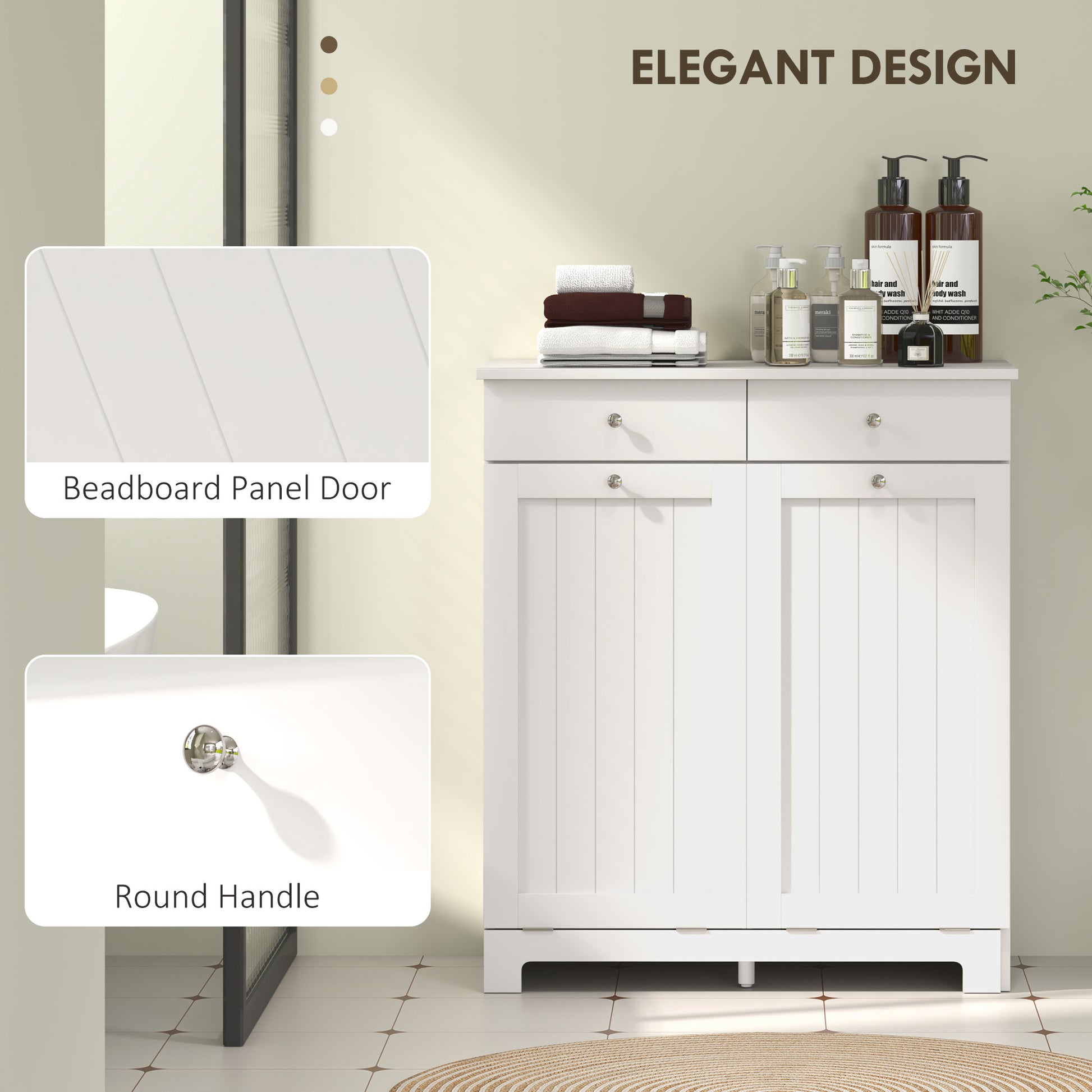 Tilt-Out Laundry Hamper Cabinet with 2 Drawers - White-DECOROLALA
