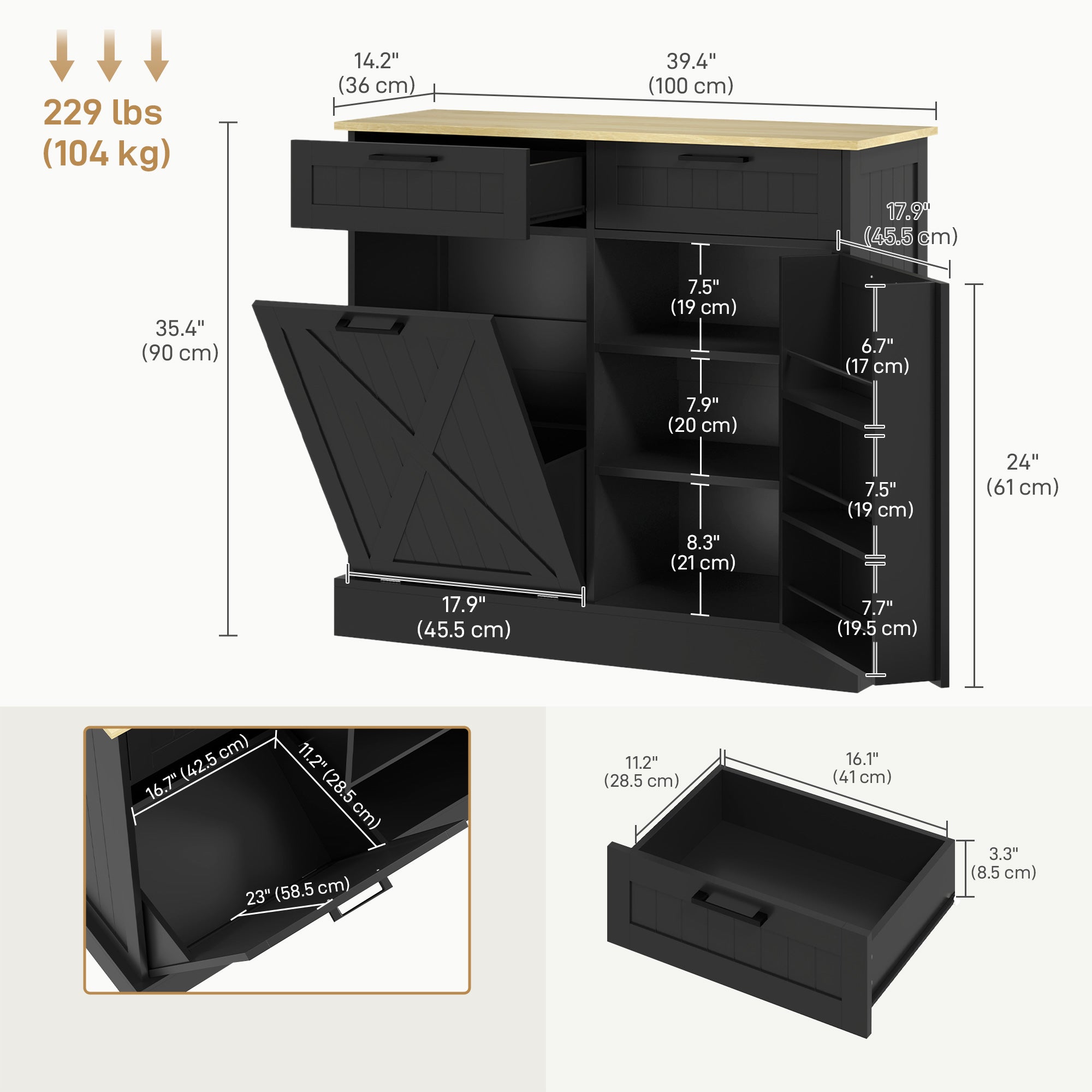Tilt Out Trash Cabinet - 10 Gallon Kitchen Island Black-DECOROLALA
