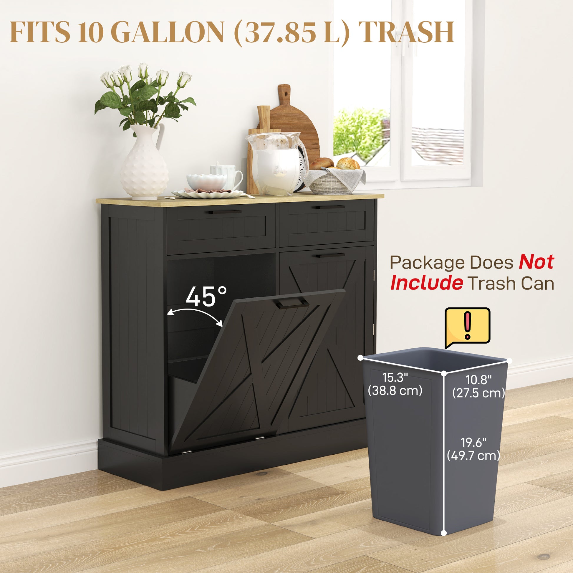 Tilt Out Trash Cabinet - 10 Gallon Kitchen Island Black-DECOROLALA