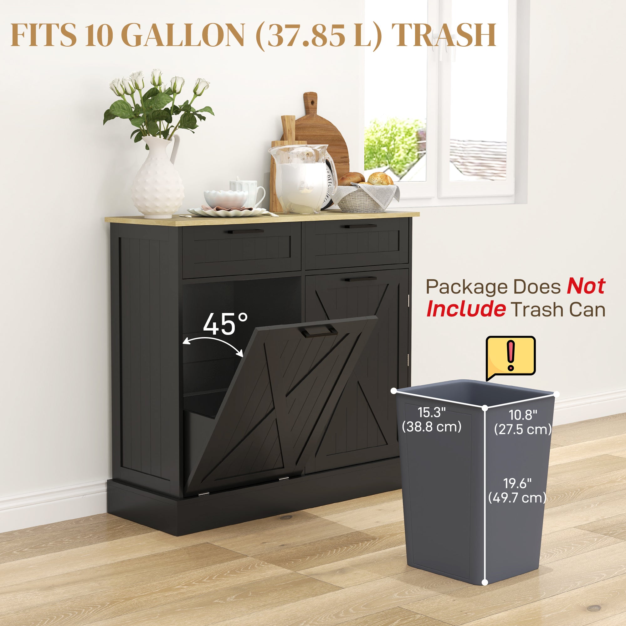 Tilt Out Trash Cabinet - 10 Gallon Kitchen Island Black-DECOROLALA