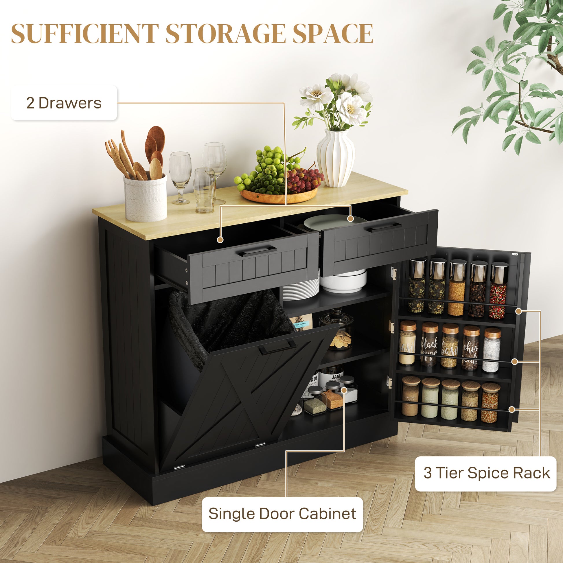 Tilt Out Trash Cabinet - 10 Gallon Kitchen Island Black-DECOROLALA