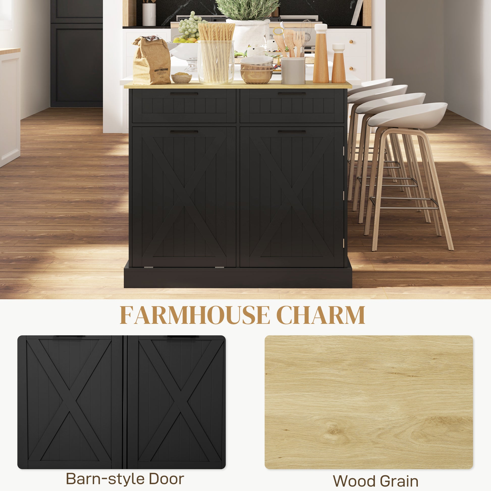 Tilt Out Trash Cabinet - 10 Gallon Kitchen Island Black-DECOROLALA