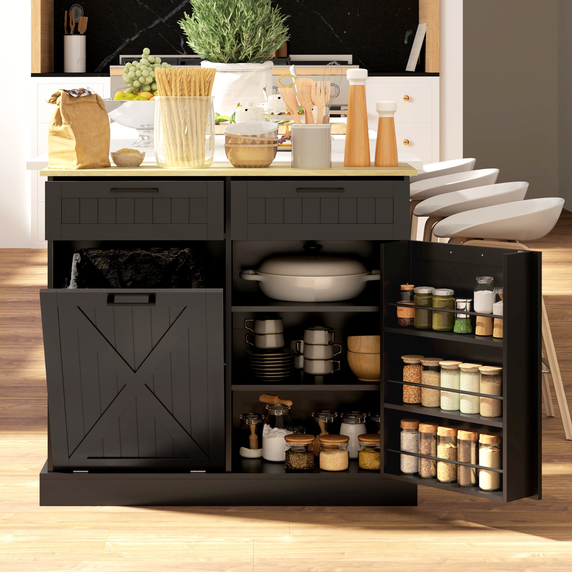 Tilt Out Trash Cabinet - 10 Gallon Kitchen Island Black-DECOROLALA