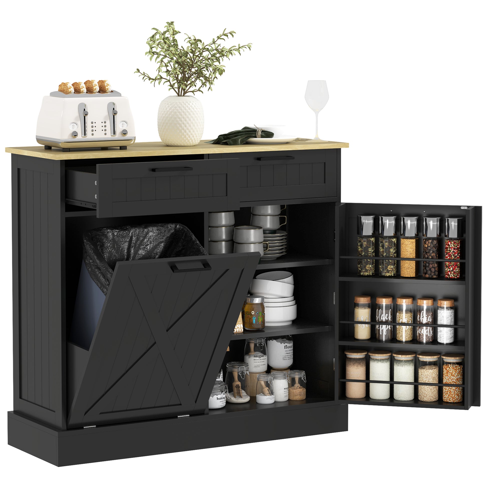 Tilt Out Trash Cabinet - 10 Gallon Kitchen Island Black-DECOROLALA