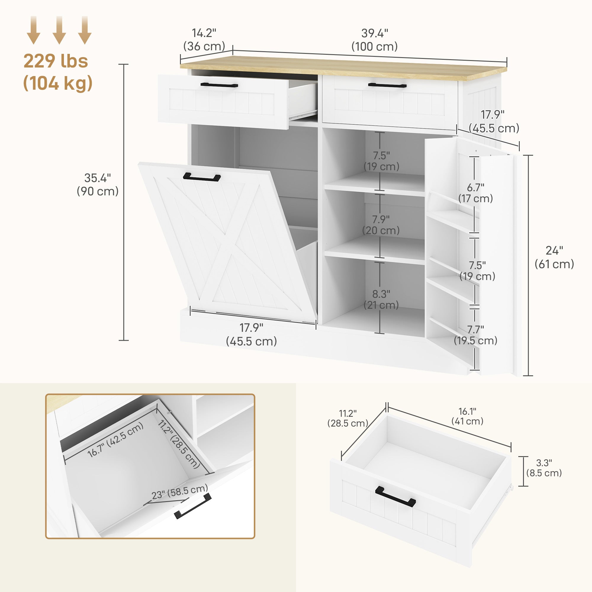 Tilt Out Trash Cabinet - 10 Gallon Kitchen Island White-DECOROLALA