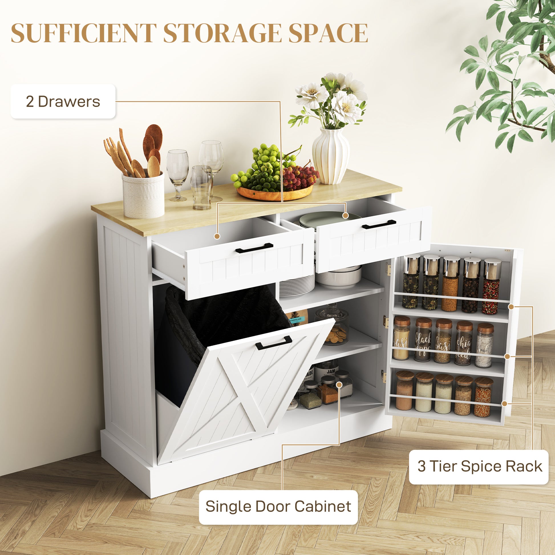 Tilt Out Trash Cabinet - 10 Gallon Kitchen Island White-DECOROLALA
