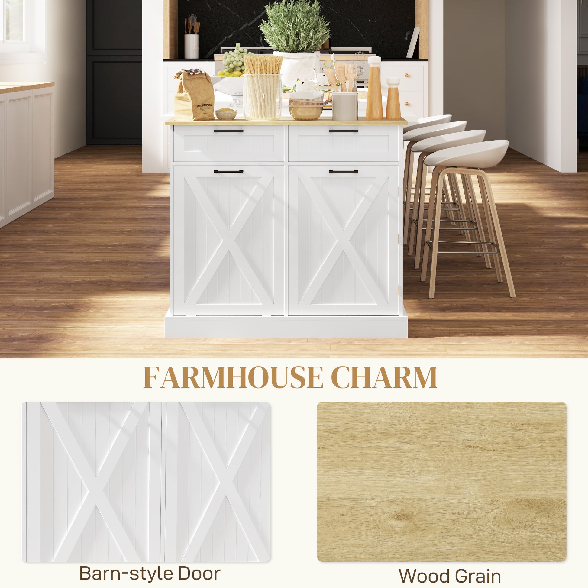 Tilt Out Trash Cabinet - 10 Gallon Kitchen Island White-DECOROLALA