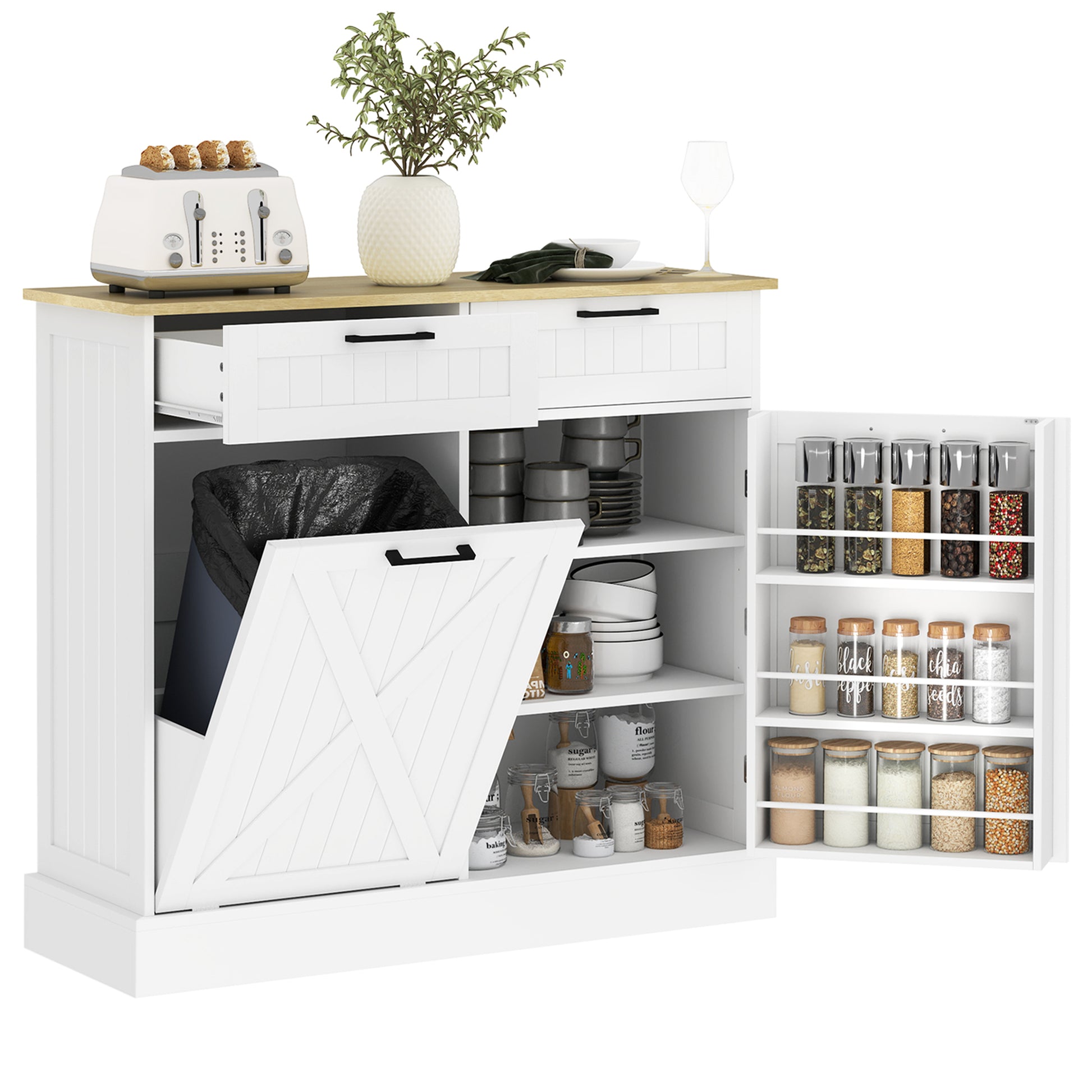 Tilt Out Trash Cabinet - 10 Gallon Kitchen Island White-DECOROLALA