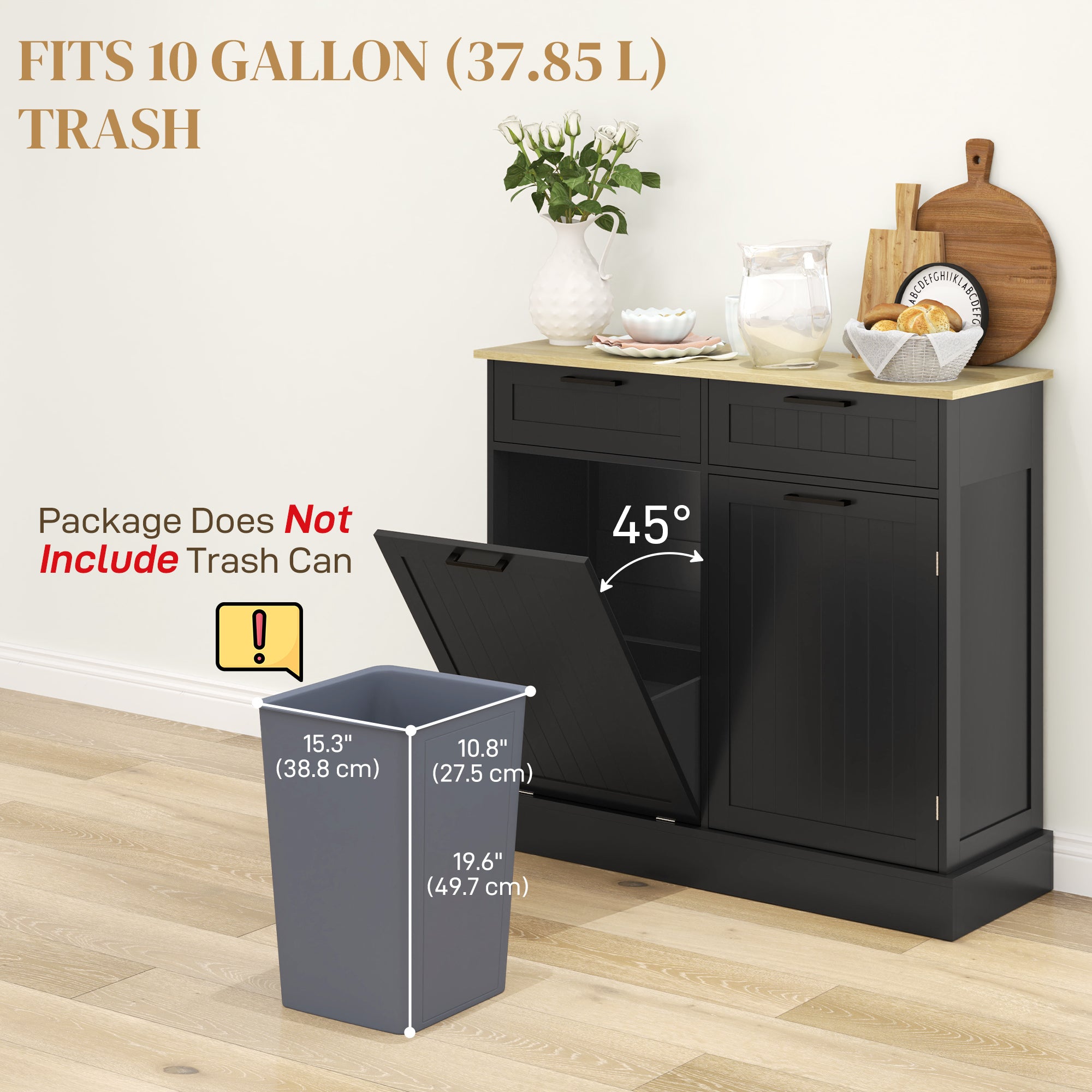 Tilt Out Trash Cabinet - Black Hidden Garbage Bin Island-DECOROLALA