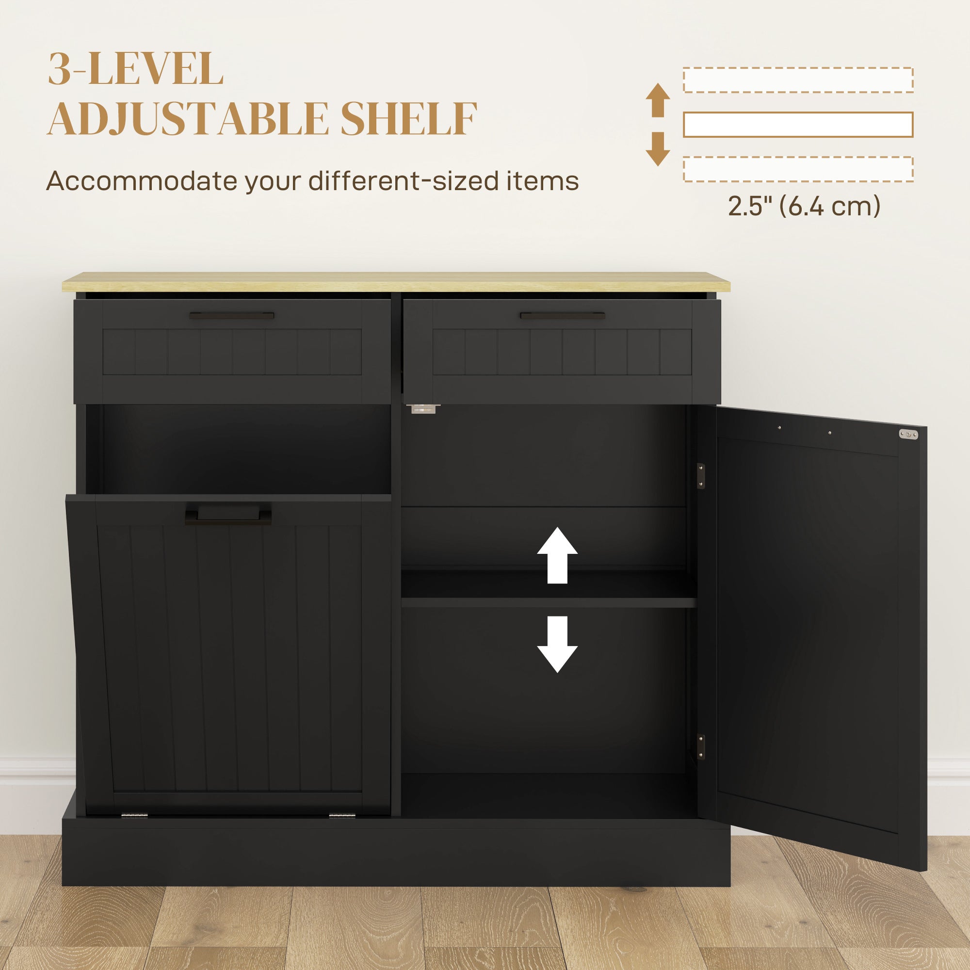 Tilt Out Trash Cabinet - Black Hidden Garbage Bin Island-DECOROLALA