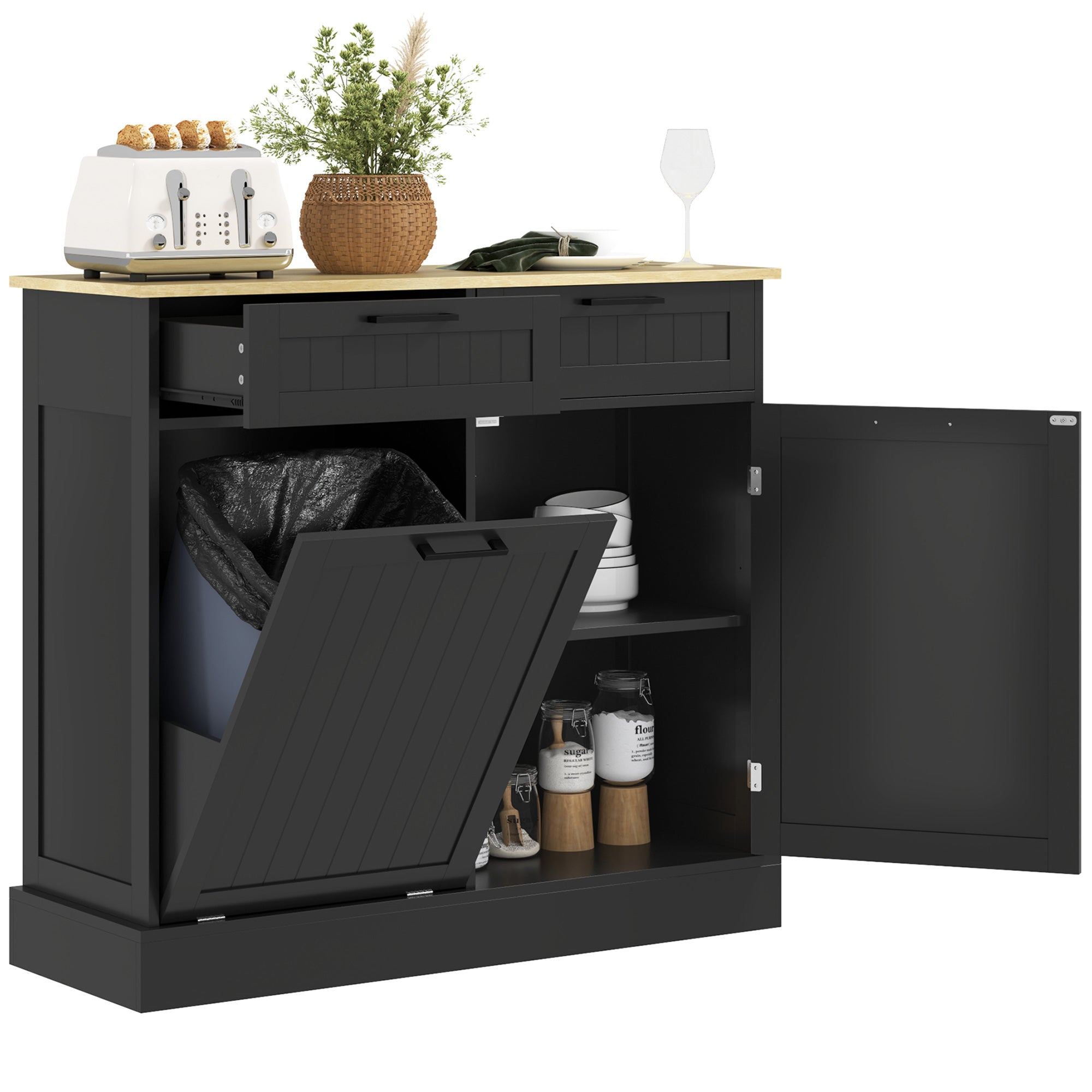 Tilt Out Trash Cabinet - Black Hidden Garbage Bin Island-DECOROLALA