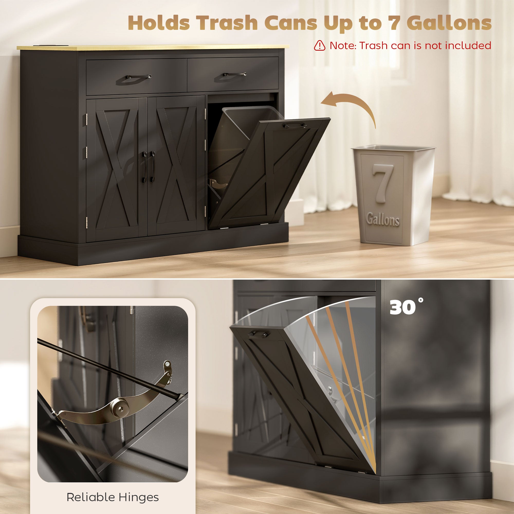 Tilt Out Trash Cabinet - Kitchen Island with Charging Station-DECOROLALA