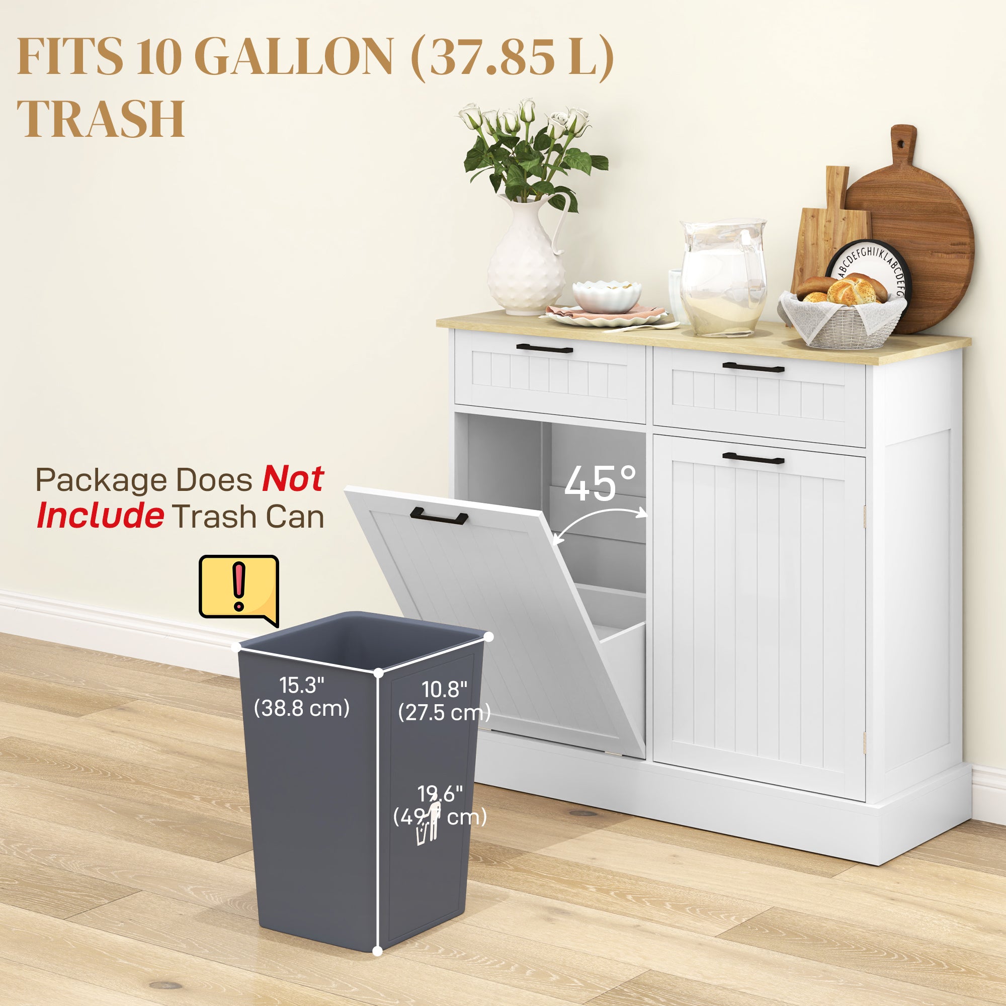 Tilt Out Trash Cabinet - White Hidden Garbage Bin Sideboard-DECOROLALA