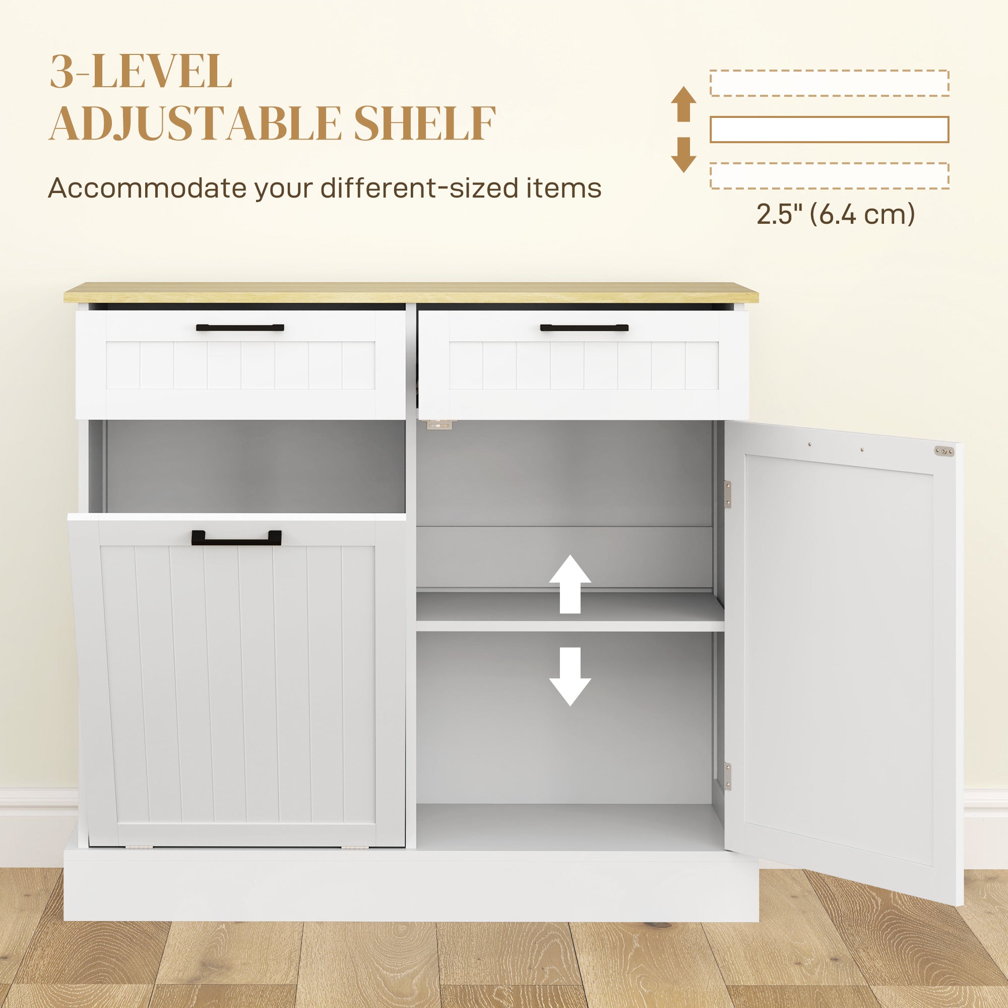 Tilt Out Trash Cabinet - White Hidden Garbage Bin Sideboard-DECOROLALA