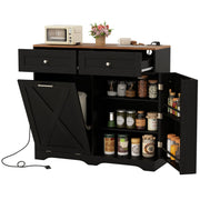 Tilt Out Trash Can Cabinet with Outlets and Adjustable Shelf-Black-Sideboards & Buffets-DECOROLALA