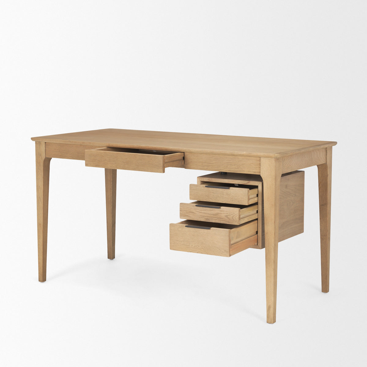 Tino Light Brown Oak Wood w/ 4 Drawers Desk-Office-DECOROLALA