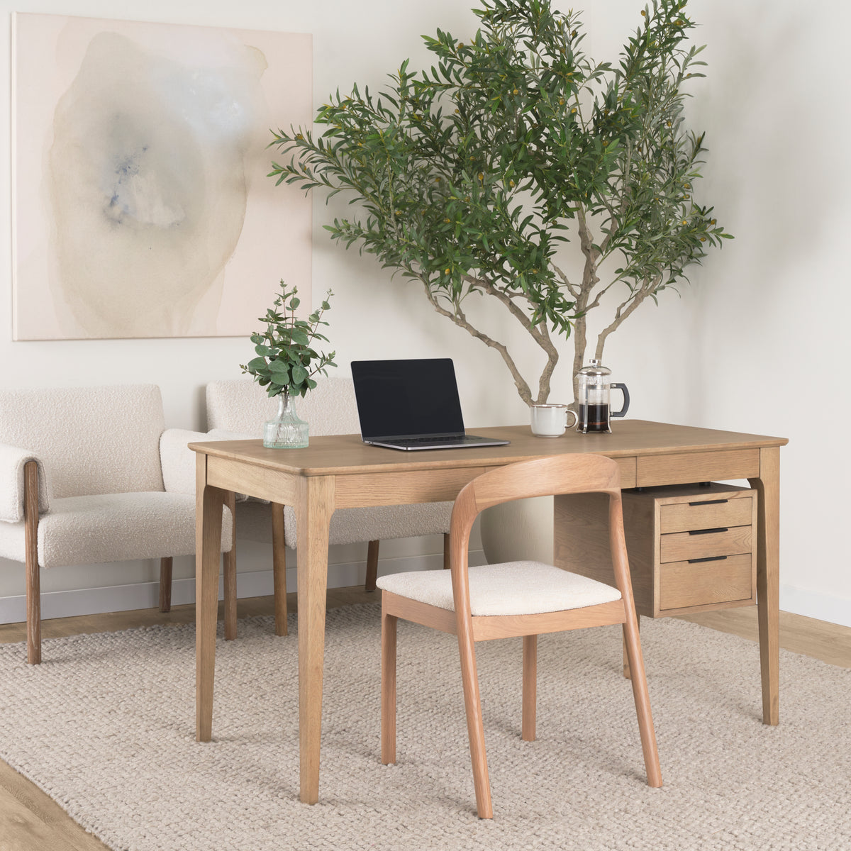 Tino Oak Wood Desk with 4 Drawers - Light Brown-Office Furniture-DECOROLALA