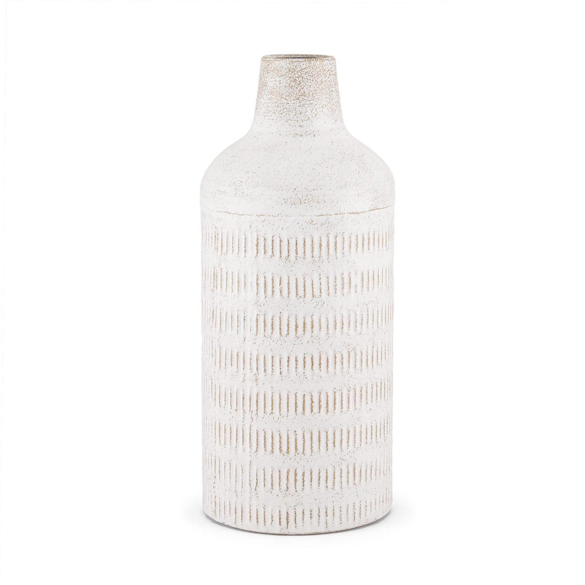 Tisha Large White W/ Terracotta Distressing Metal Vase-Vase-DECOROLALA