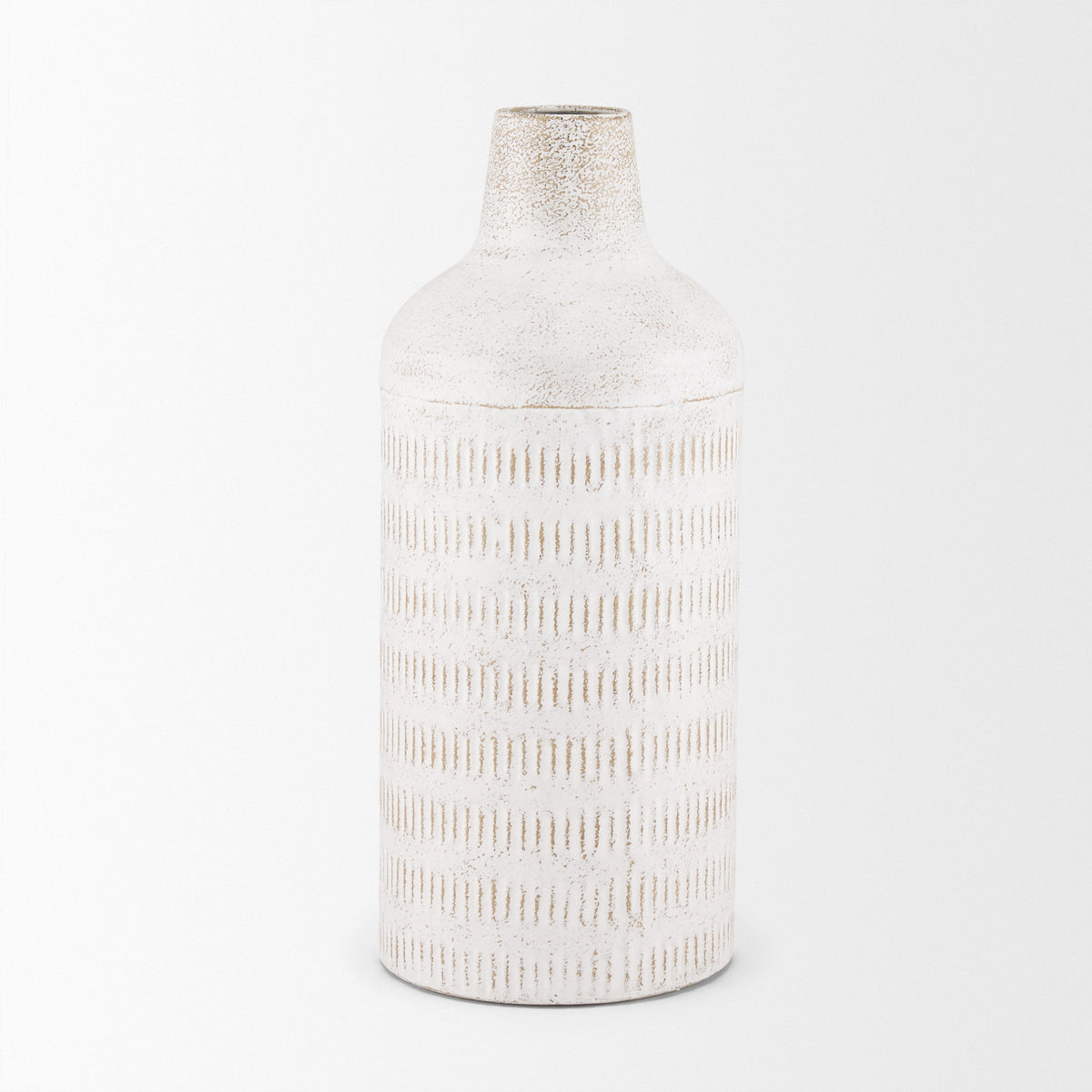 Tisha Large White W/ Terracotta Distressing Metal Vase-Vase-DECOROLALA
