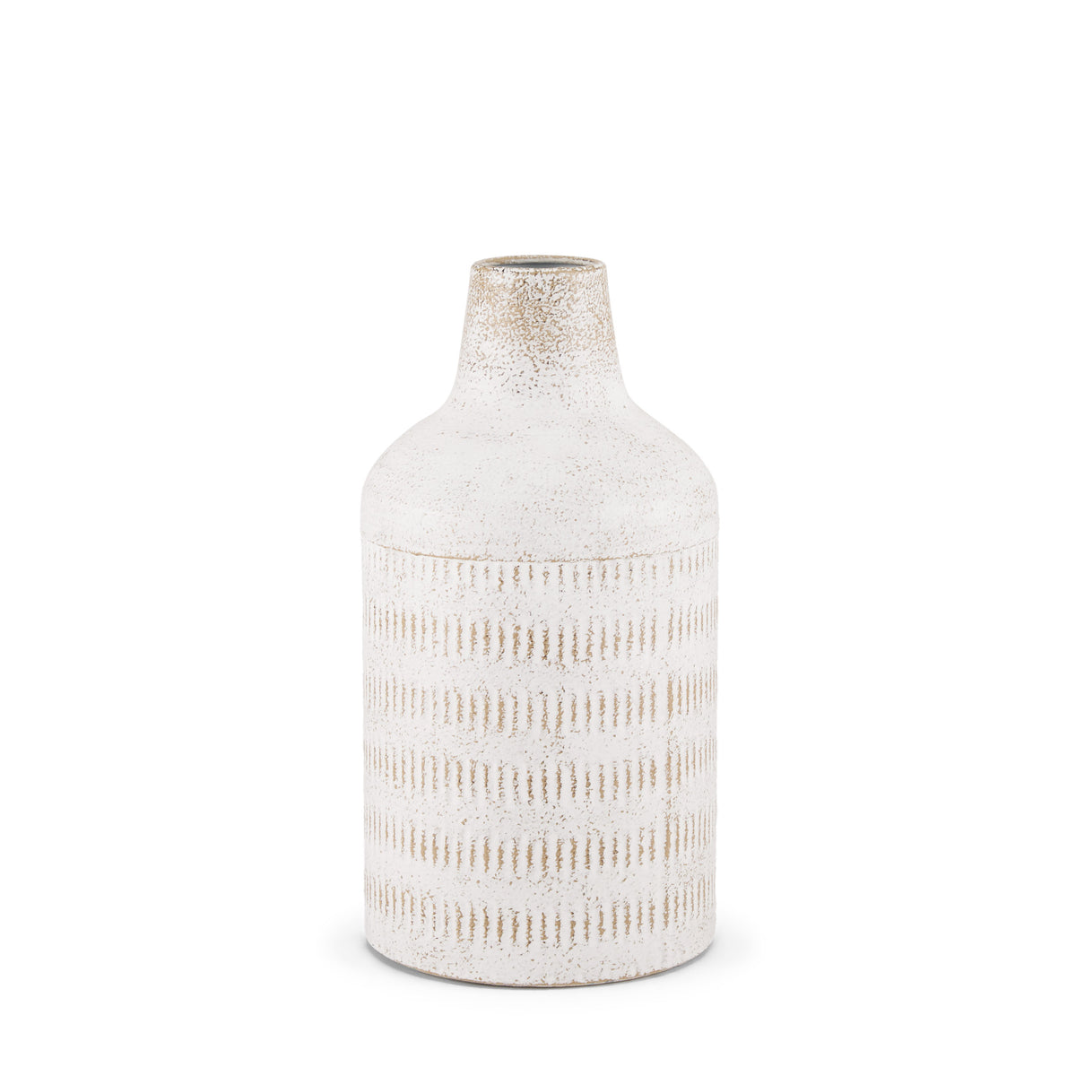 Tisha Small White W/ Terracotta Distressing Metal Vase-Vase-DECOROLALA