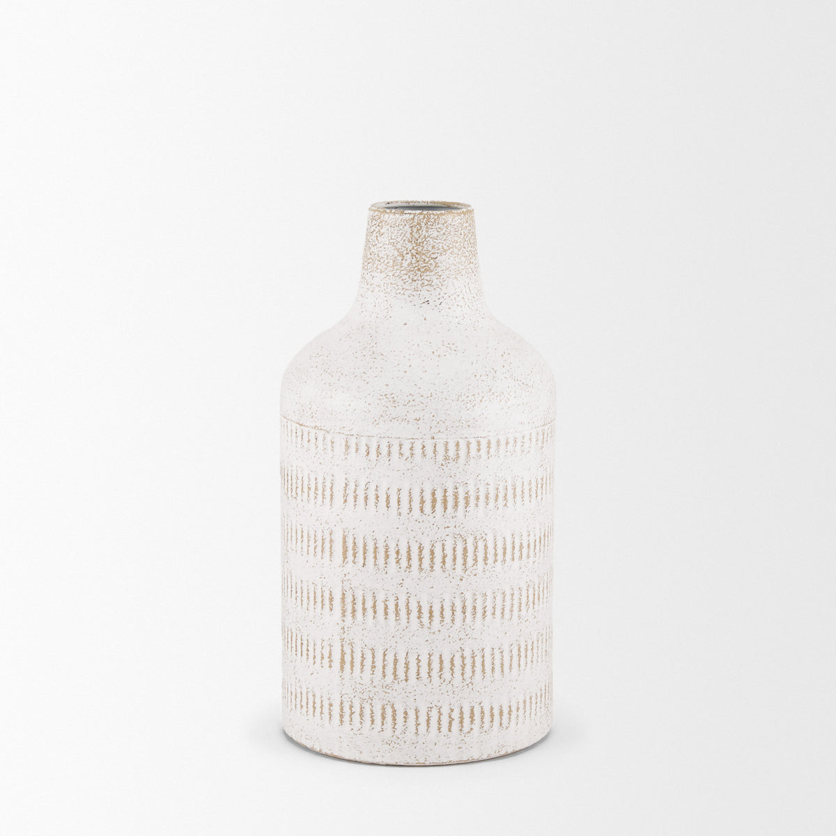Tisha Small White W/ Terracotta Distressing Metal Vase-Vase-DECOROLALA