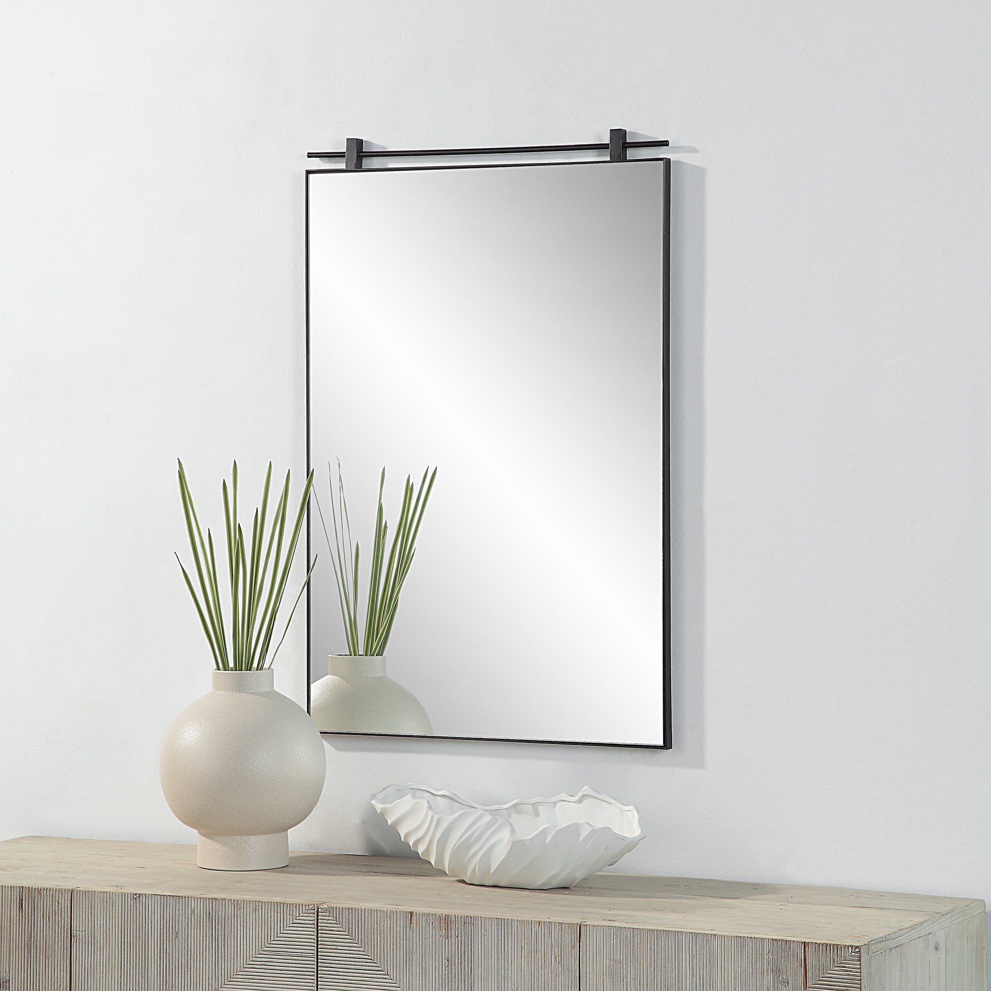 Titel 36" Tall Rectangular Mirror, Matte Black-Mirror-DECOROLALA