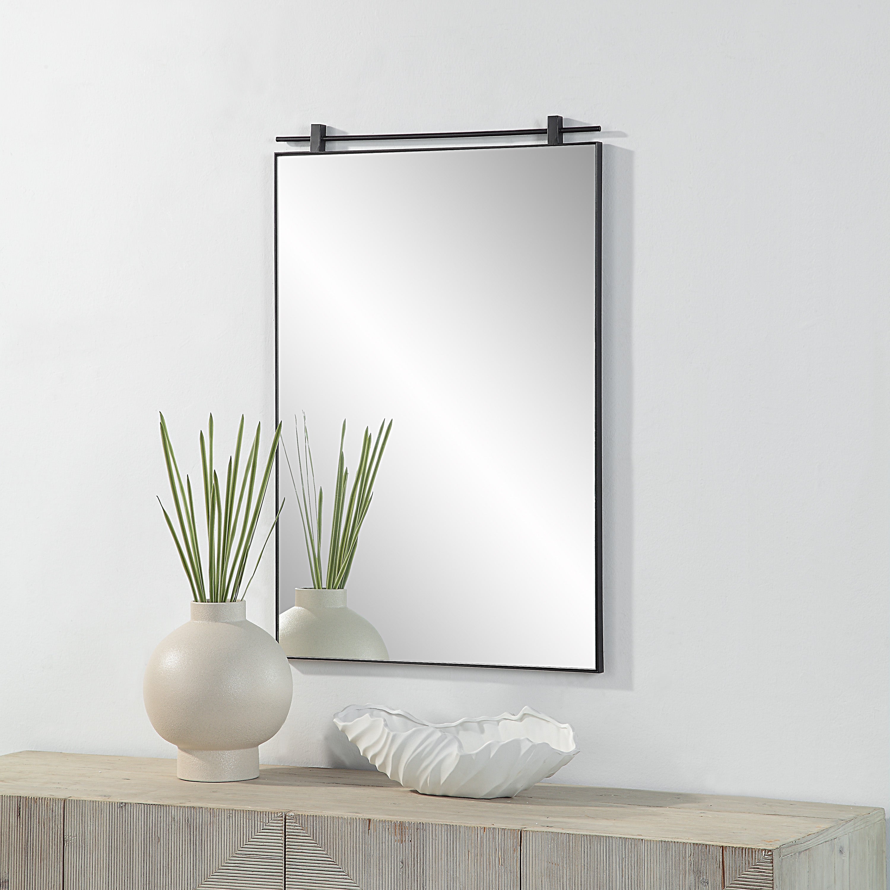 Titel 36" Tall Rectangular Mirror, Matte Black-Mirror-DECOROLALA