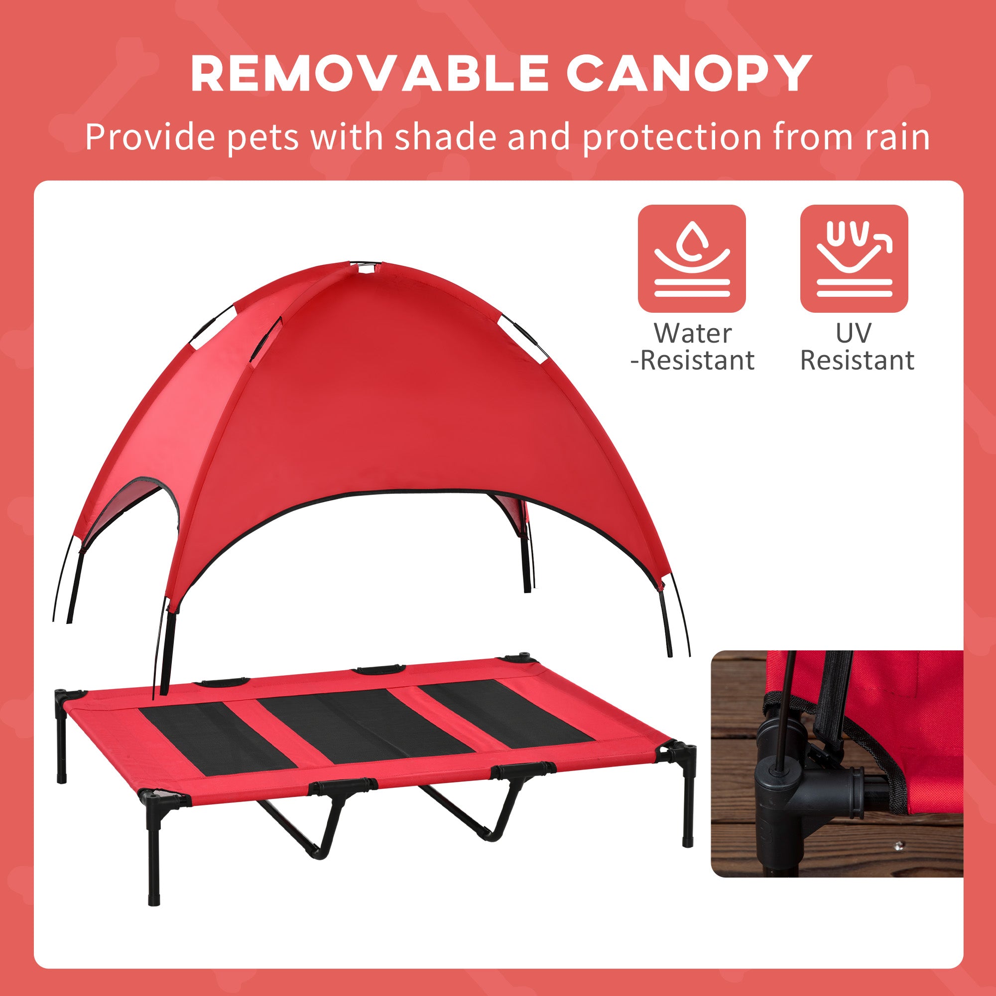 Elevated Pet Bed Dog Cot Portable Outdoor&Indoor Cot Tent Canopy Shelter Instant Red