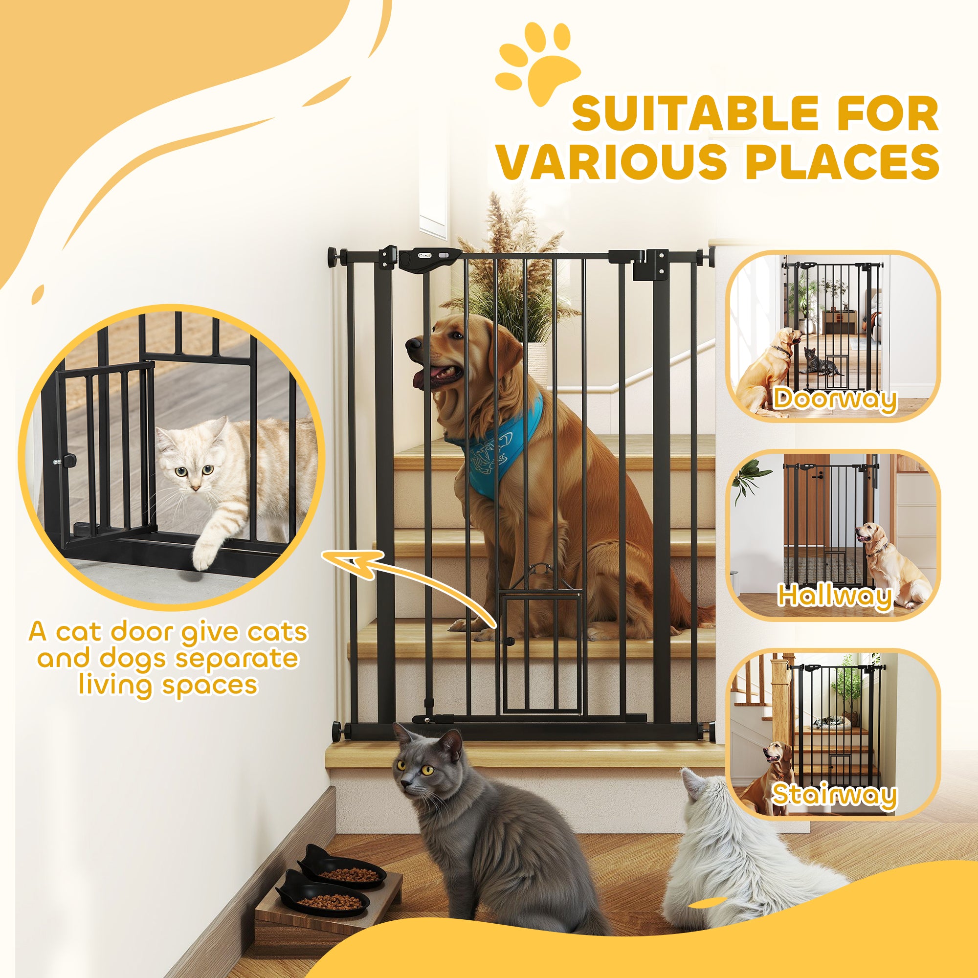 41" Easy Open Indoor Dog Gates for Doorways, House, Stair - Black