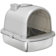 Enclosed Stainless Steel Litter Box, Metal Cat Litter Box with Scoop, Deodorizer Bag, Handle, Easy to Clean