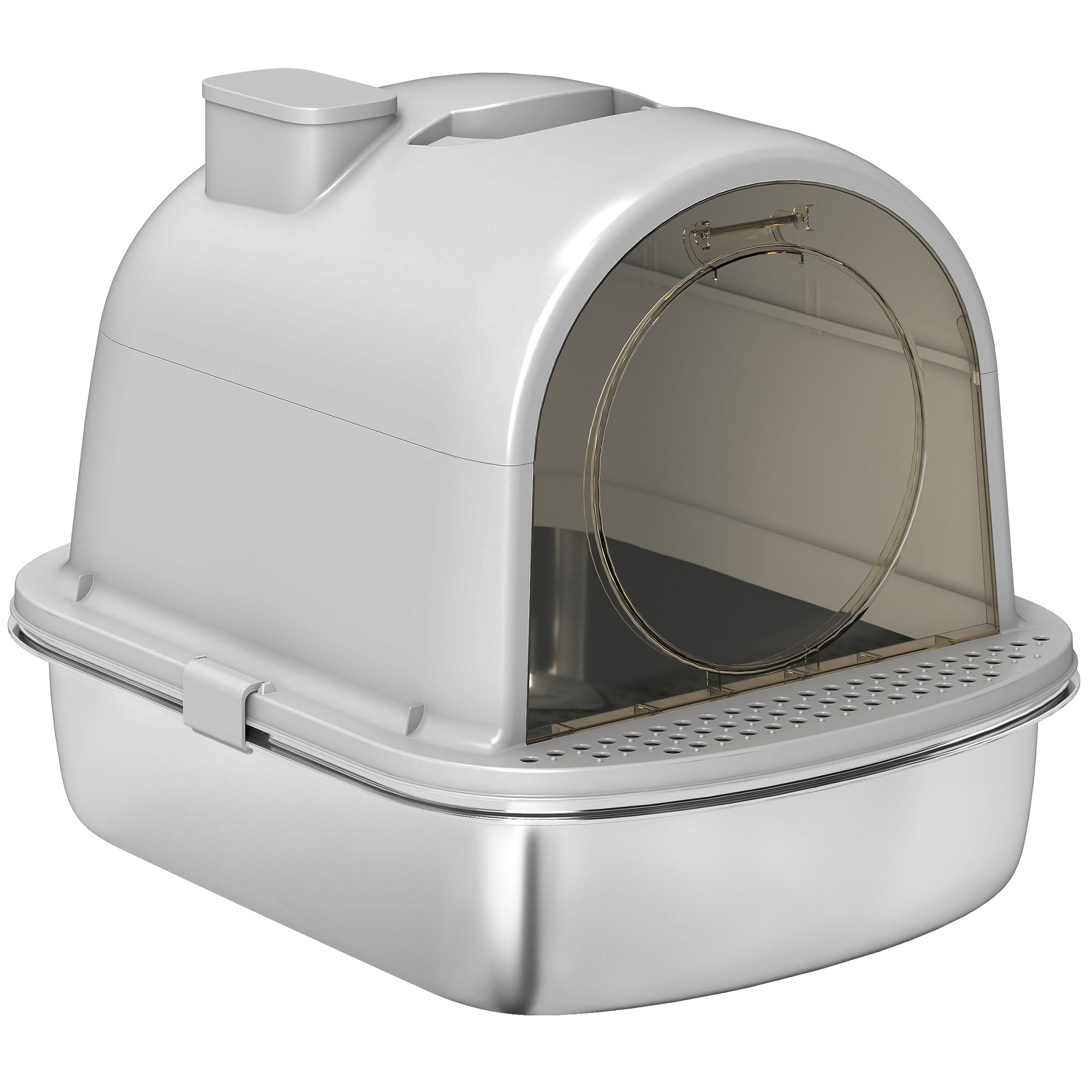 Enclosed Stainless Steel Litter Box, Metal Cat Litter Box with Scoop, Deodorizer Bag, Handle, Easy to Clean