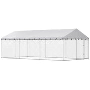 Galvanized Steel Outdoor Dog Kennel with Roof, Safety Locks, for Backyard, 19.7' x 9.8' x 7.1'